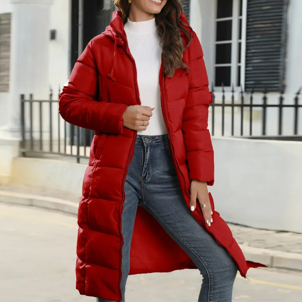 Modern Long Winter Parka with Hood and Zipper for Women | Ideal for Winter