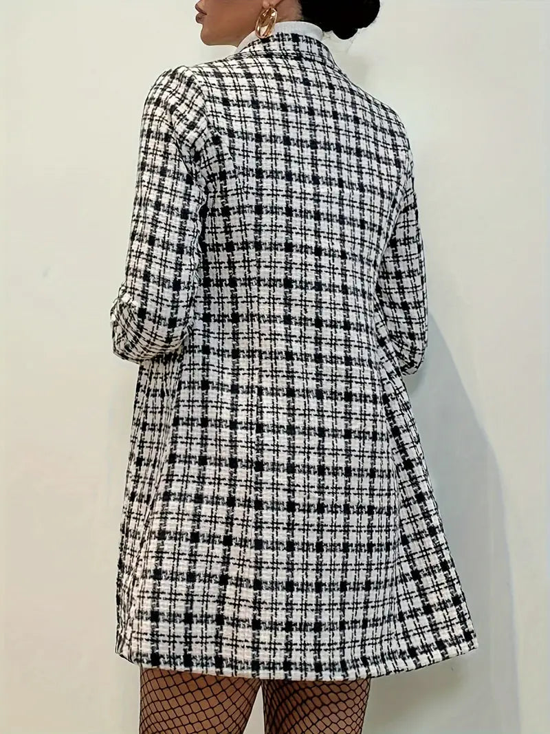 Women's Elegant Wool Plaid Trench Coat | Ideal for Autumn/Winter