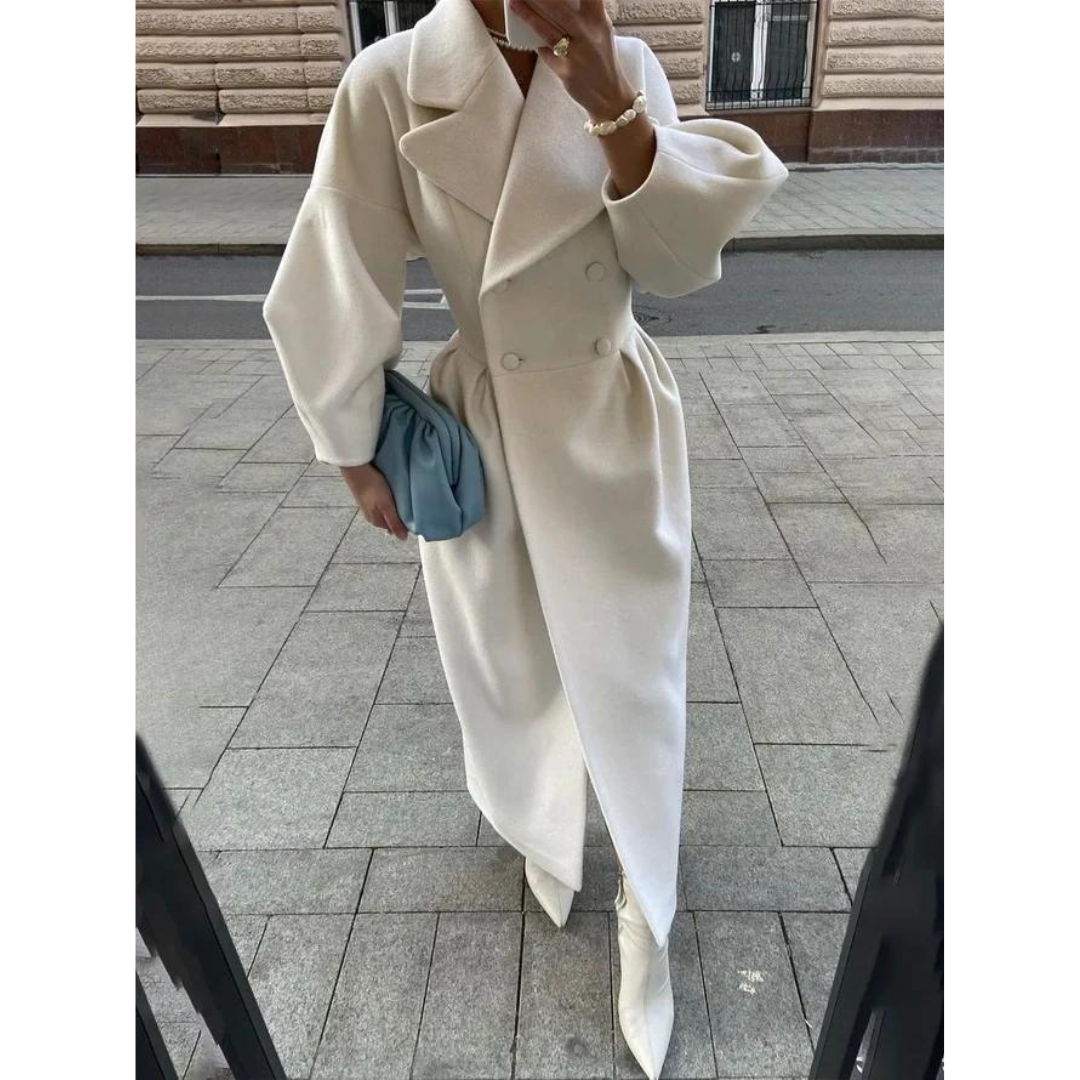 Women's Elegant Wool Trench Coat with Lantern Sleeves | Ideal for Autumn/Winter