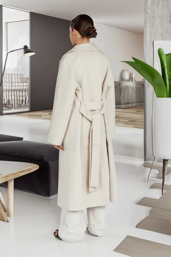 Women's Classic Woolen Long Trench Coat with Turn-Down Collar | Ideal for Autumn/Winter