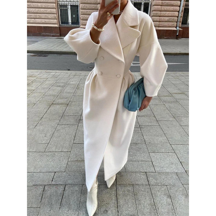 Women's Elegant Wool Trench Coat with Lantern Sleeves | Ideal for Autumn/Winter