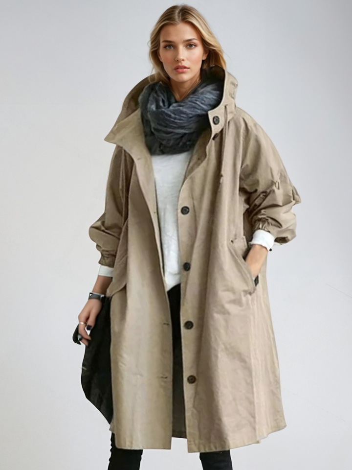 Women's Classic Khaki Solid Trench Coat with Button Placket | Ideal for Autumn/Winter