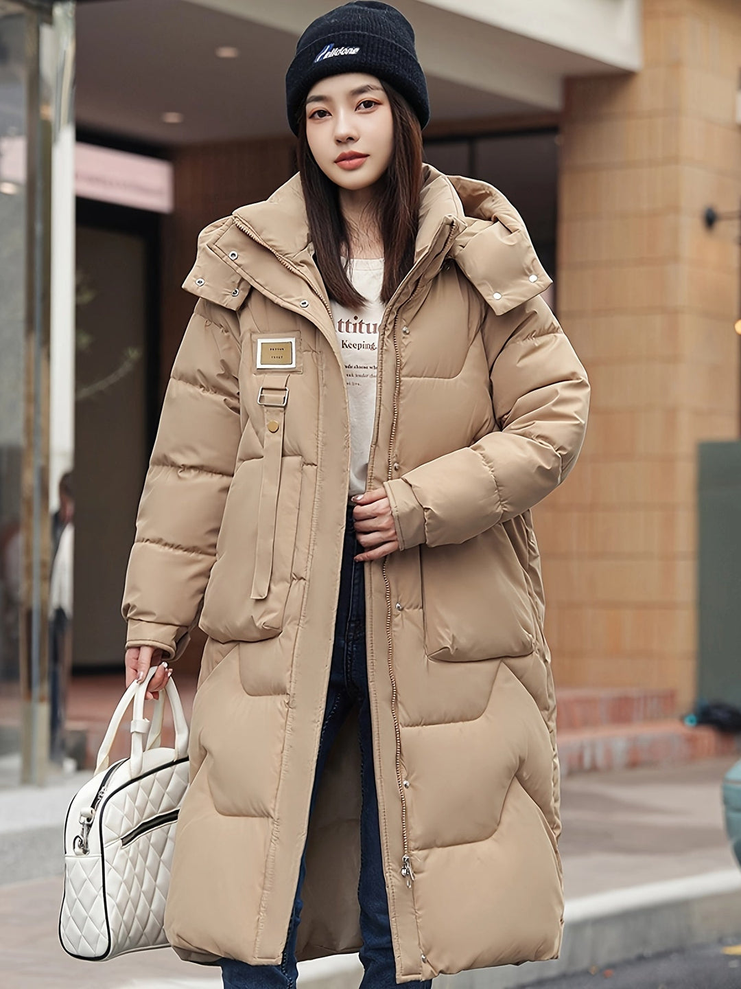 Elegant Warm Long Puffer Winter Jacket with Hood for Women | Ideal for Winter