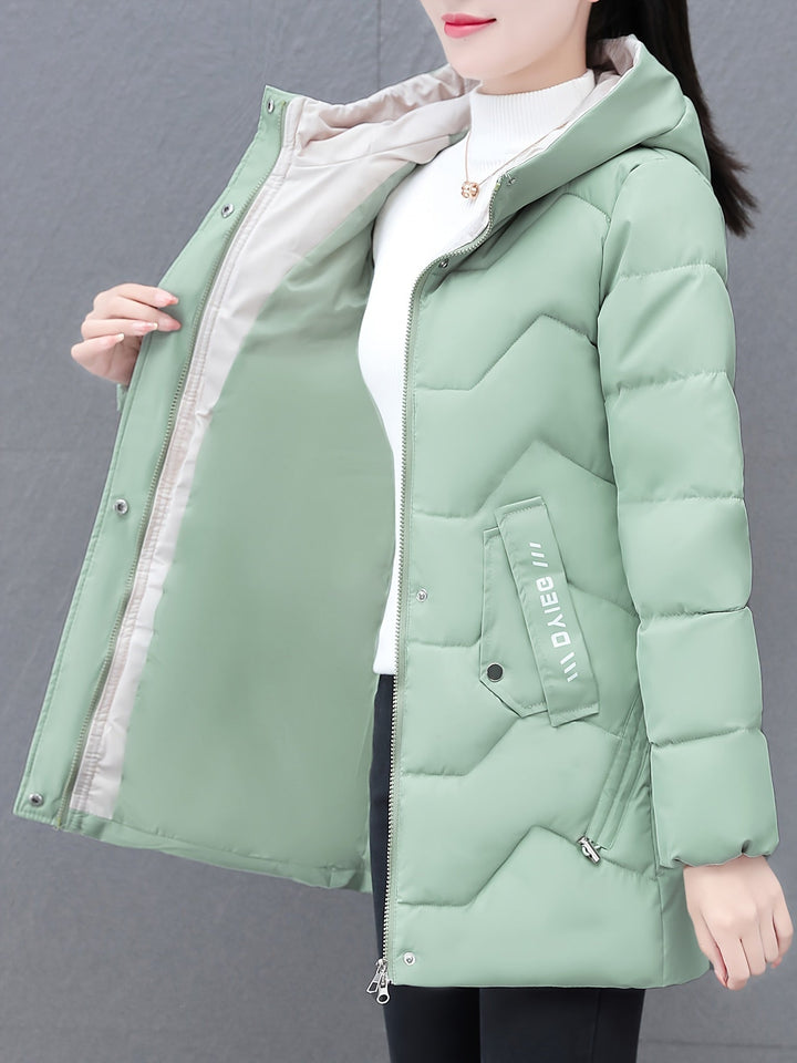 Women's Warm Quilted Puffer Winter Jacket with Zipper and Hood | Ideal for Autumn/Winter