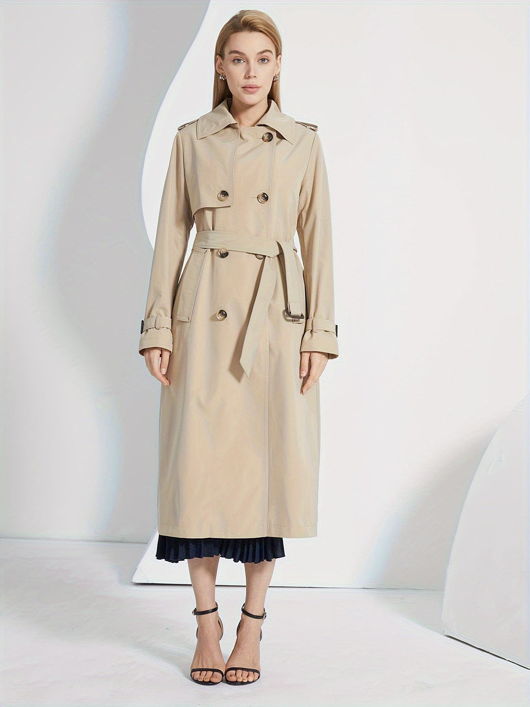 Elegant Belted Trench Coat with Long Sleeves for Women | Ideal for Autumn