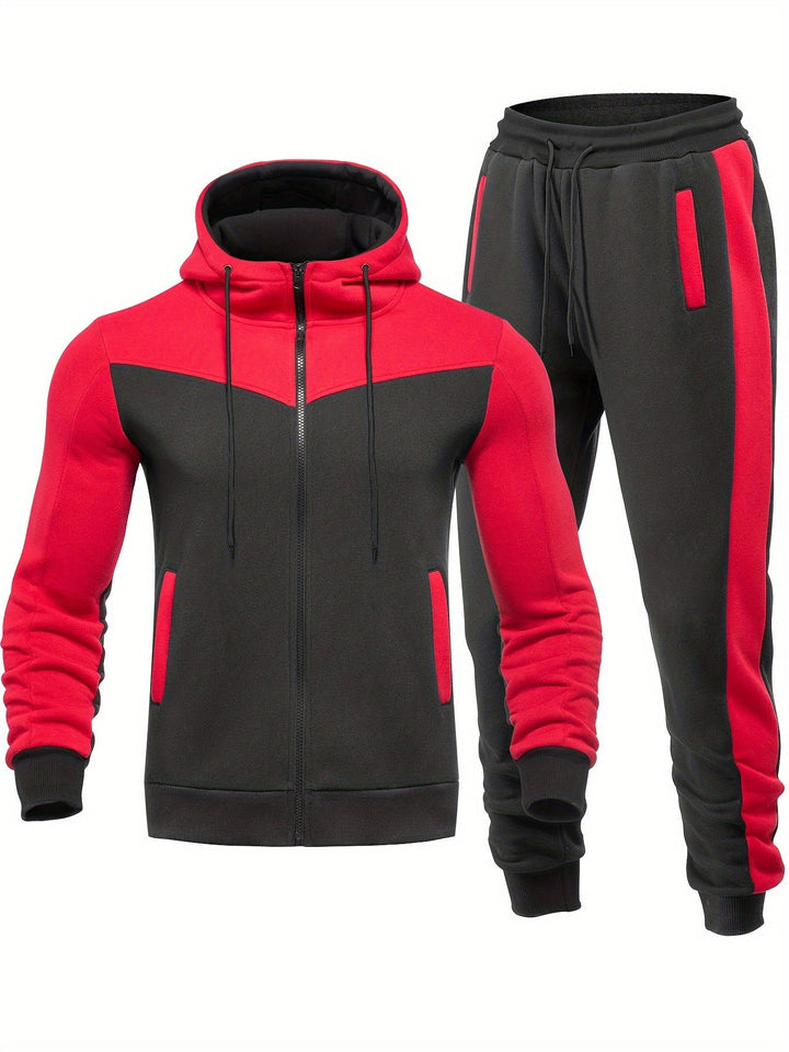 Casual Hooded Tracksuit with Collared Neck Jacket and Pants for Men | Ideal for Any Season