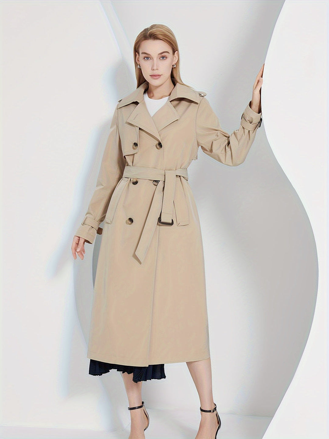 Elegant Belted Trench Coat with Long Sleeves for Women | Ideal for Autumn