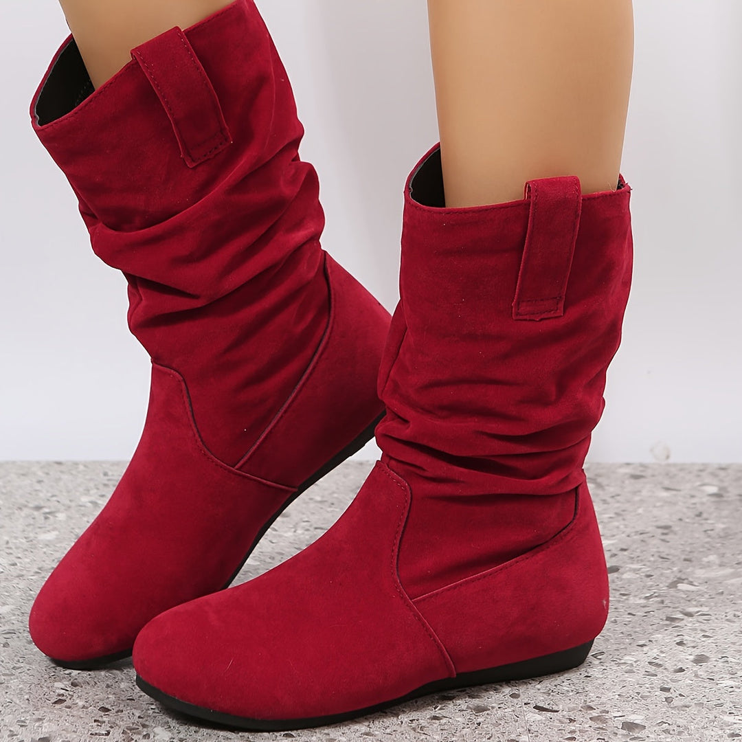 Casual Warm Vegan Leather Suede Flat Boots for Women | Ideal for Autumn/Winter