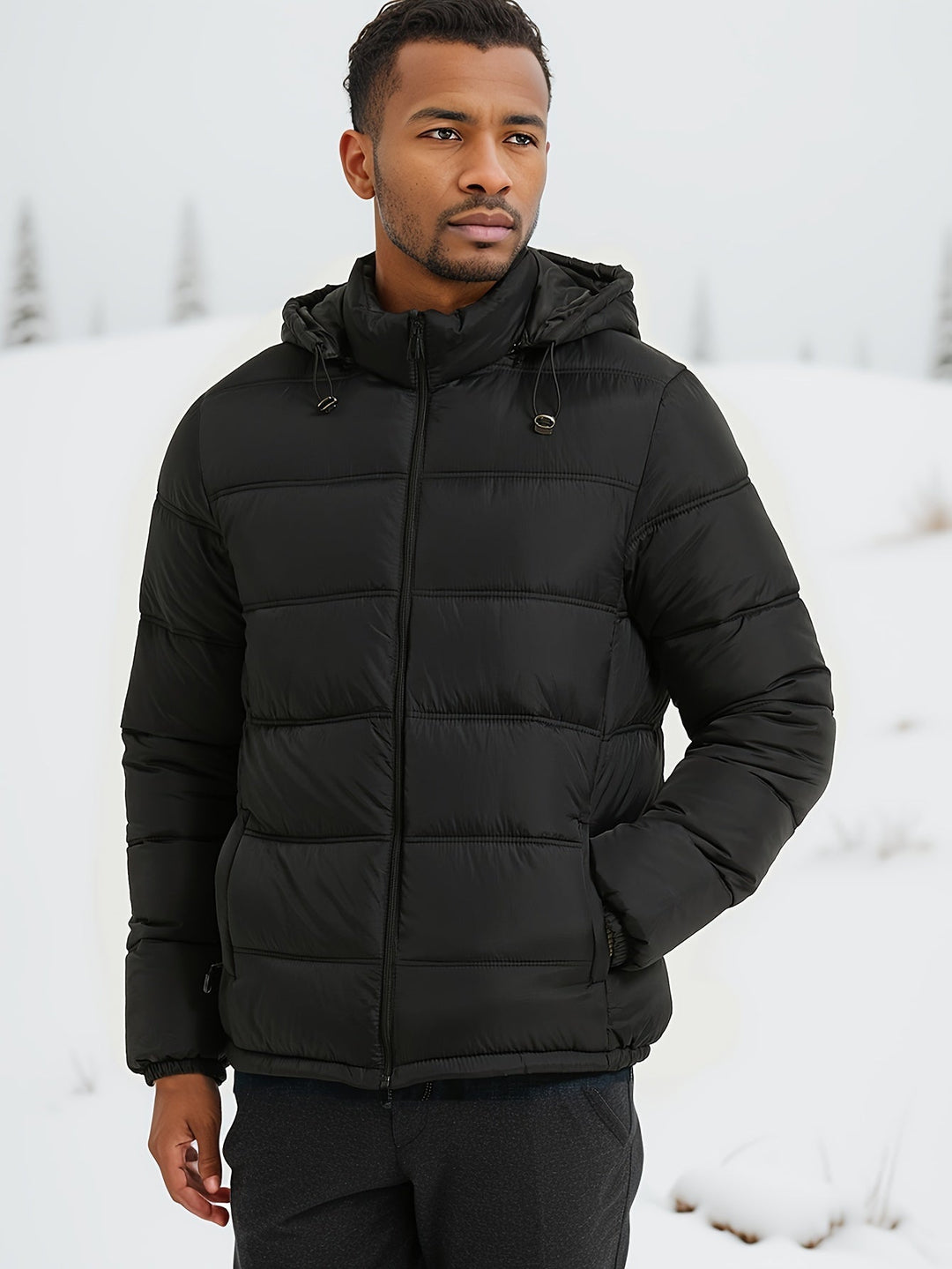 Casual Zip-Up Hooded Coat with Pockets, Warm Quilted Winter Jacket for Men | Ideal for Winter