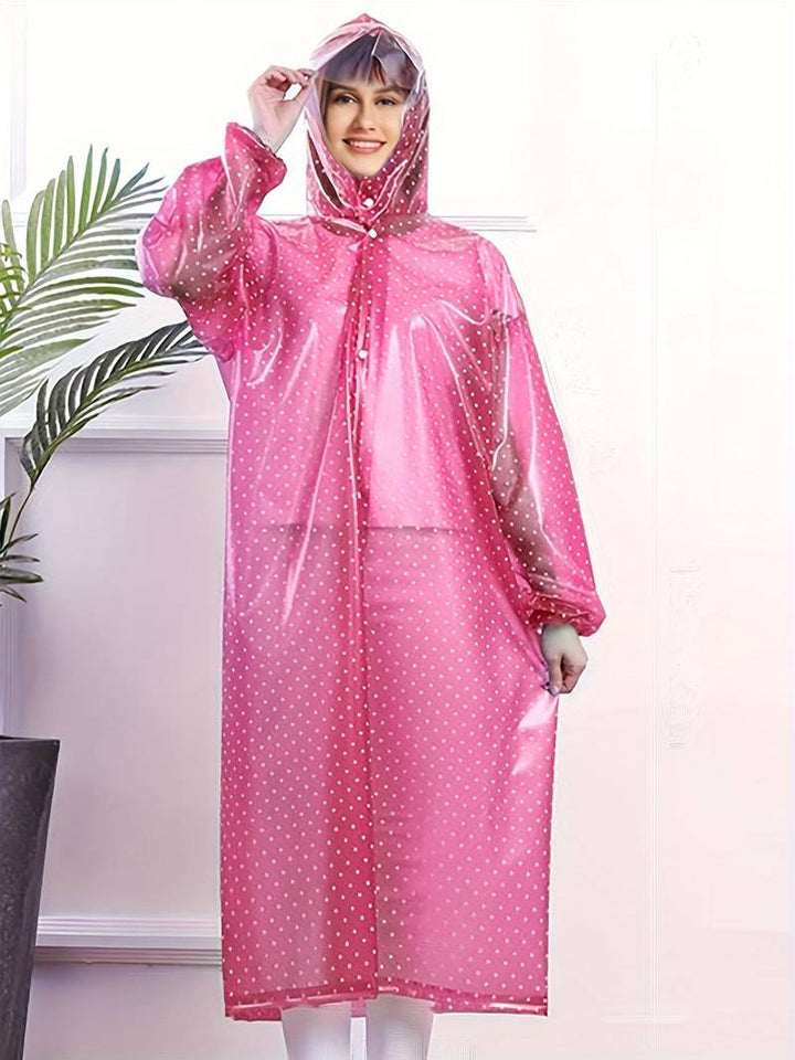 Dotted Waterproof Breathable Rain Jacket with Buttons and Hood for Women | Perfect for Outdoor Activities