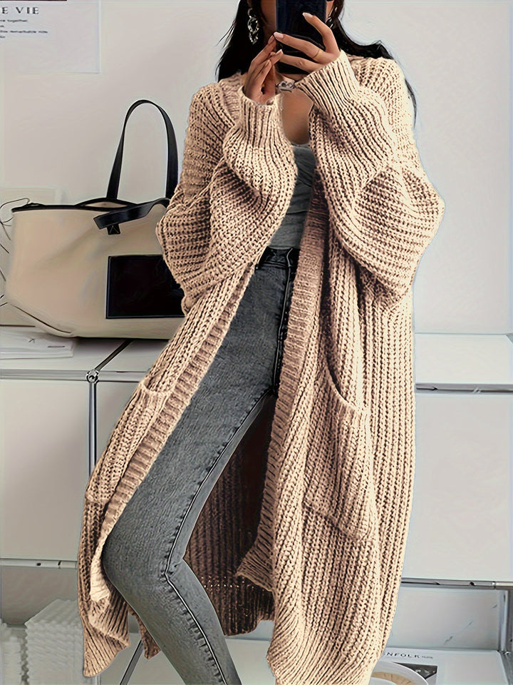 Casual Long Patched Pockets Wool Knitwear Cardigan for Women | Ideal for Autumn