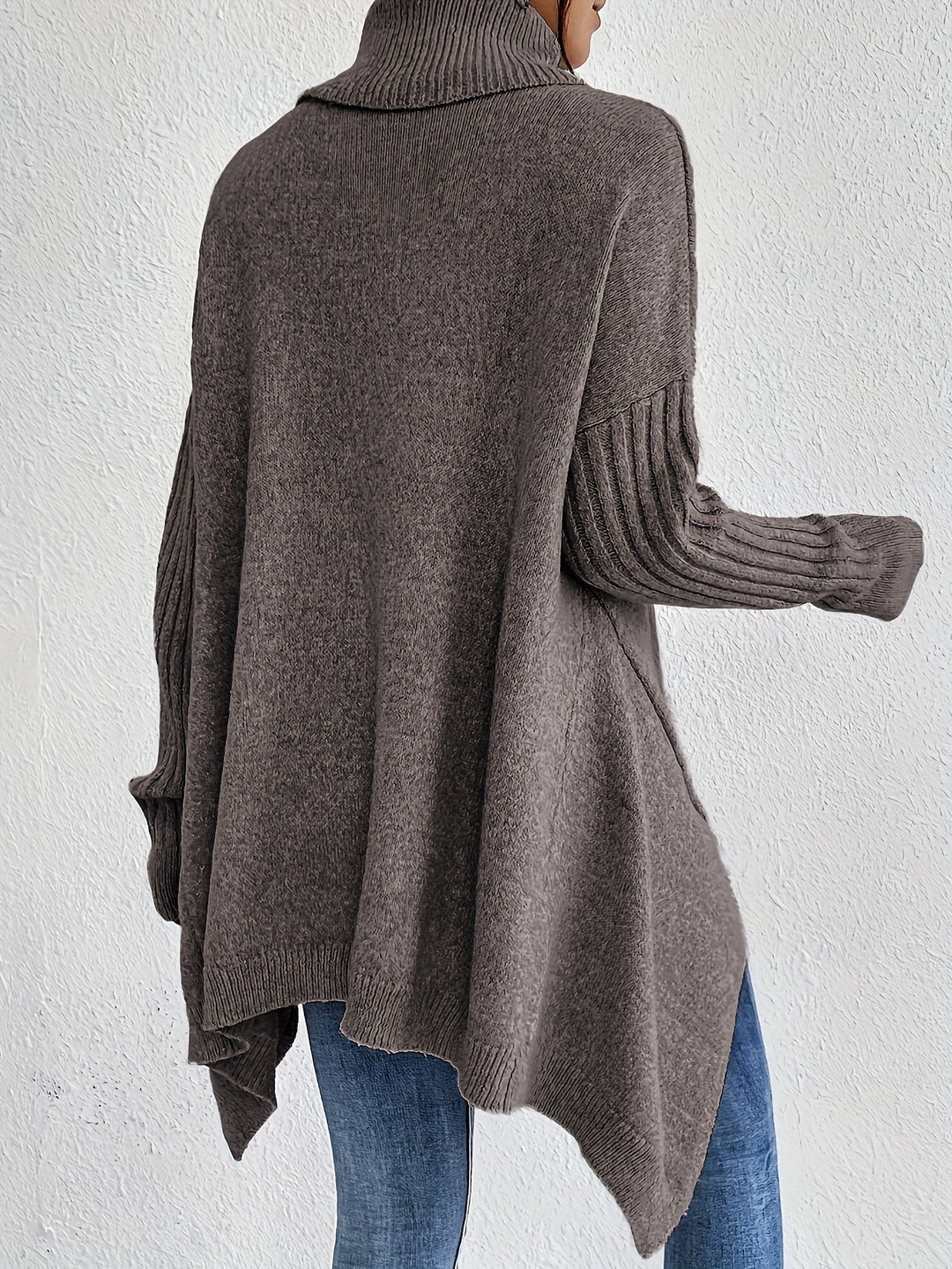 Casual Cotton Asymmetric Hem Turtle Neck Sweater with Long Sleeves for Women | Ideal for Autumn