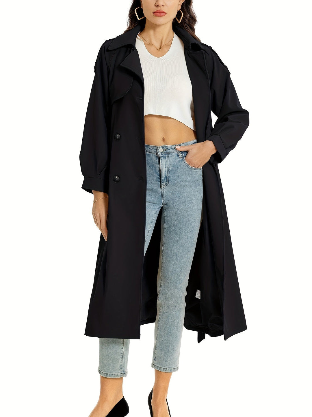 Women's Classic Long Trenchcoat with Double-Button Closure | Ideal for Autumn/Winter