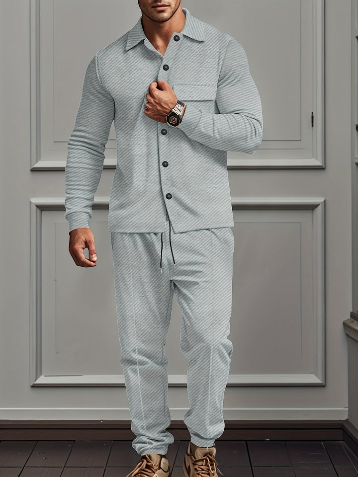 Casual Polyester Blend Knit Tracksuit with Jacket and Cotton Pants for Men | Ideal for All Seasons