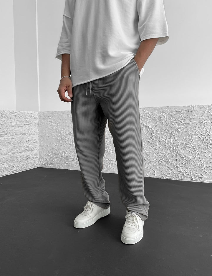 Terrence - Straight Leg Trousers with Ribbed Finish