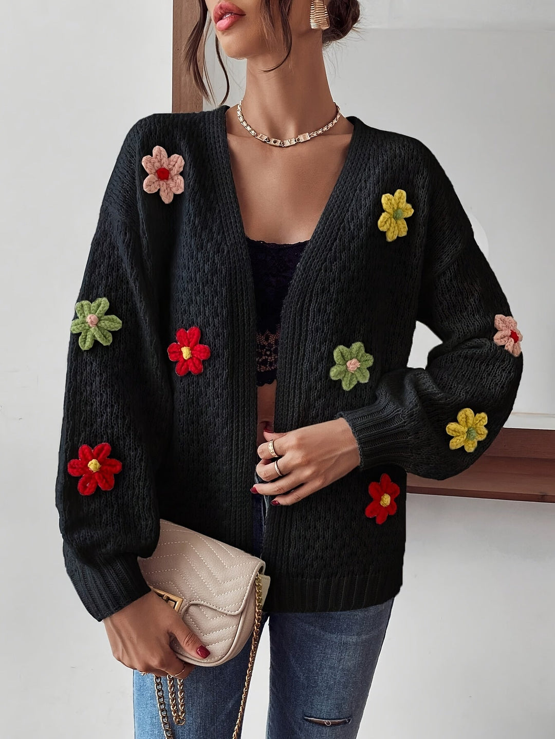 Stylish Floral Texture Wool Knitwear Cardigan for Women | Perfect for Casual Days