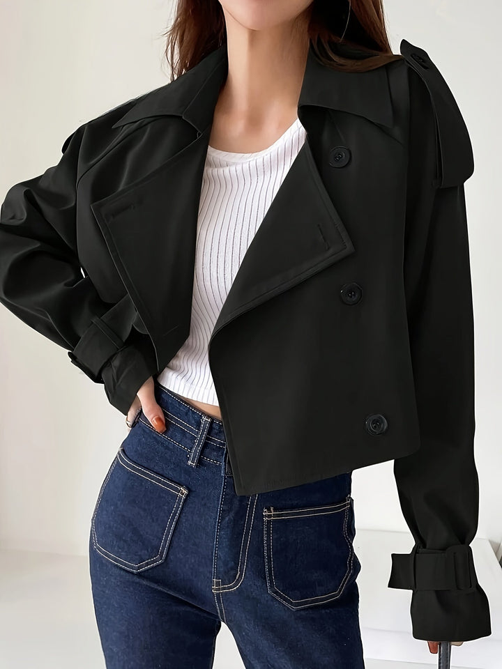 Women’s Black Casual Double Knotted Short Trench Coat | Ideal for Autumn/Winter