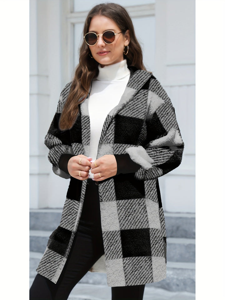 Casual Hooded Plaid Fleece Knitwear Cardigan for Women | Perfect for Winter