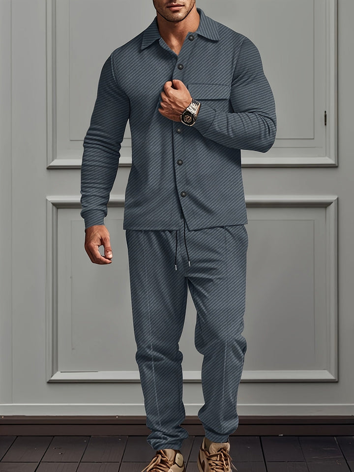 Casual Polyester Blend Knit Tracksuit with Jacket and Cotton Pants for Men | Ideal for All Seasons