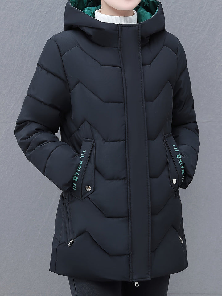 Casual Half-Long Puffer Winter Jacket with Hood for Women | Ideal for Winter