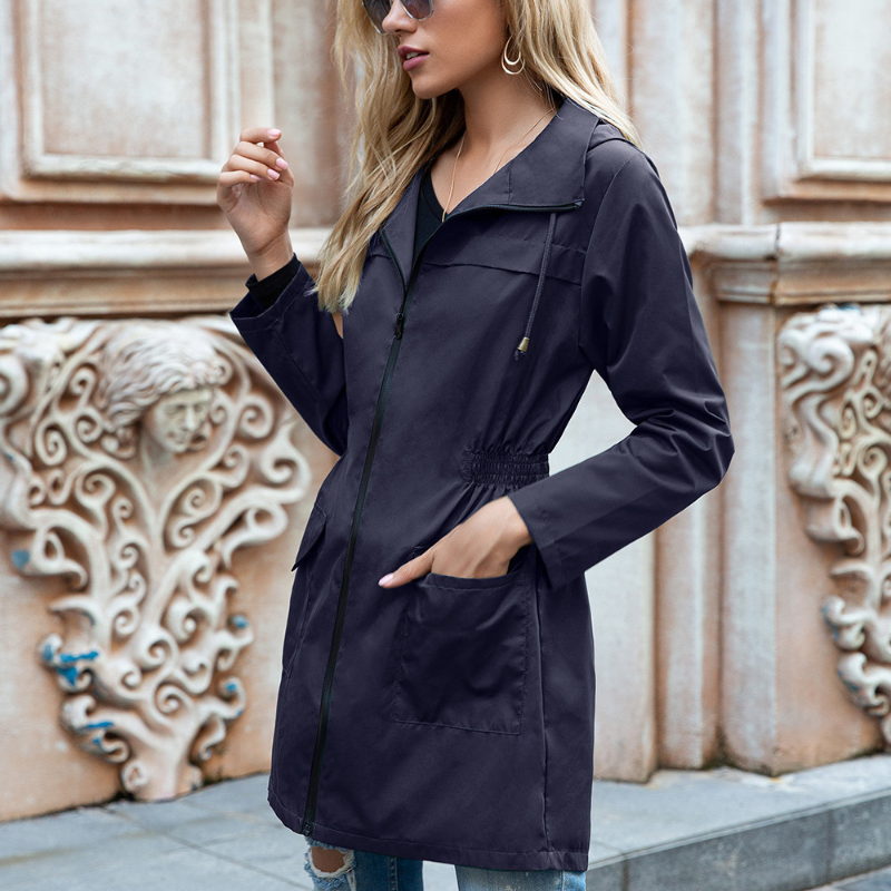 Women's Stylish Waterproof Zip Up Rain Coat with Hood | Ideal for Autumn/Winter