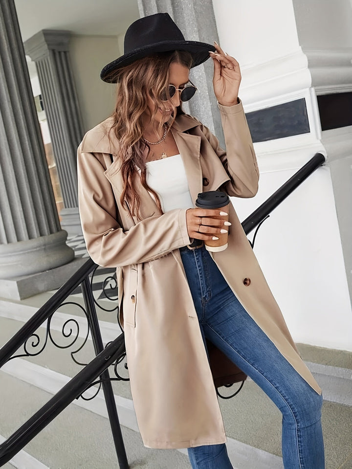 Women’s Apricot Oversized Trench Coat with Two Flap Pockets | Perfect for Autumn/Winter