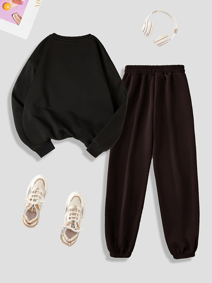 Women's Plush-Lined Long Sleeve Sweater & Joggers Tracksuit Set | Ideal for Autumn/Winter