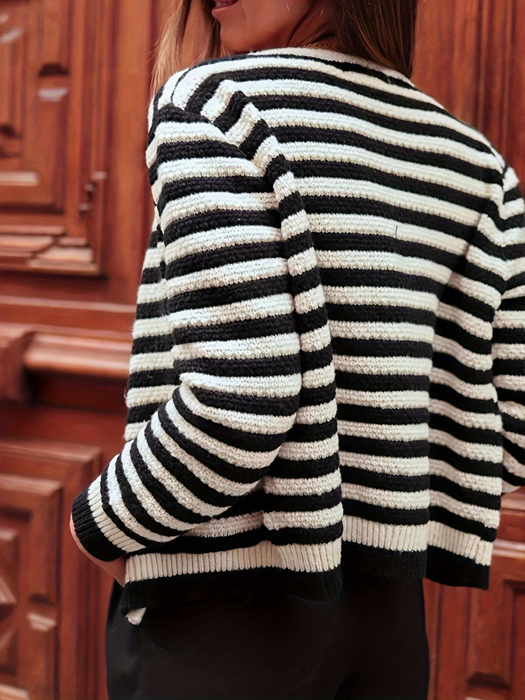 Stylish Striped Pattern Warm Wool Knitwear Cardigan for Women | Perfect for Everyday Wear