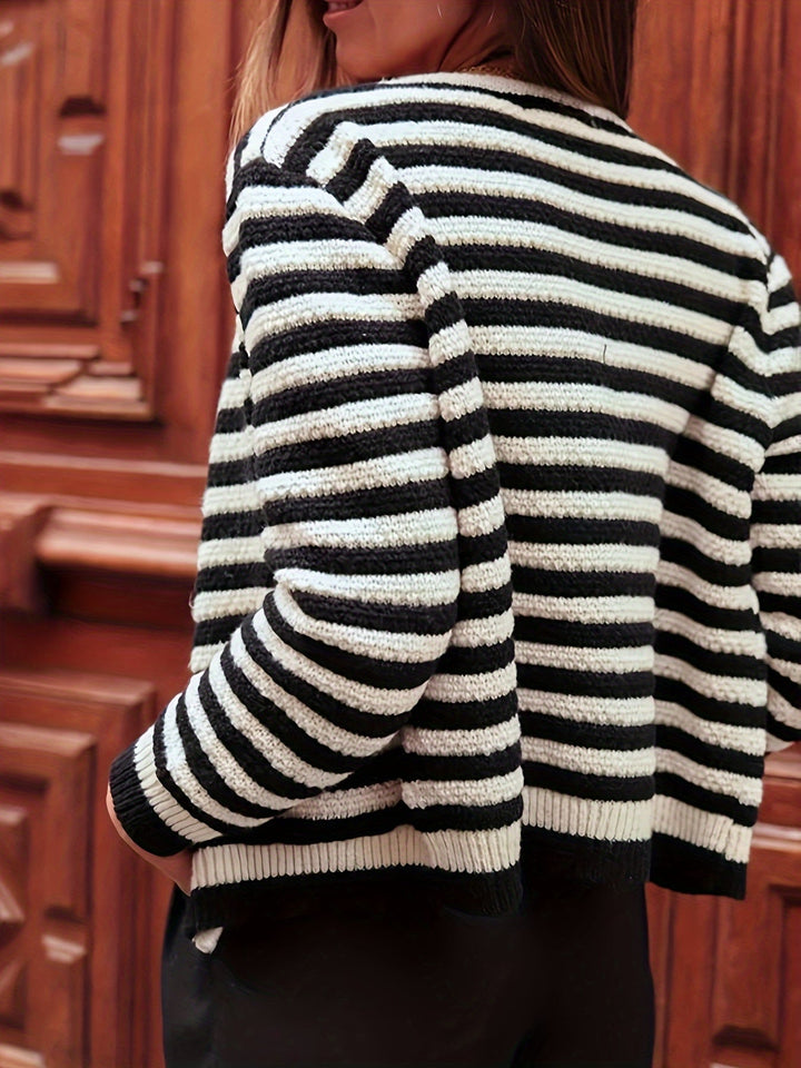 Stylish Striped Pattern Warm Wool Knitwear Cardigan for Women | Perfect for Everyday Wear