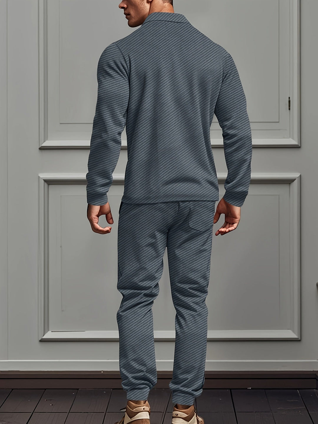 Casual Polyester Blend Knit Tracksuit with Jacket and Cotton Pants for Men | Ideal for All Seasons