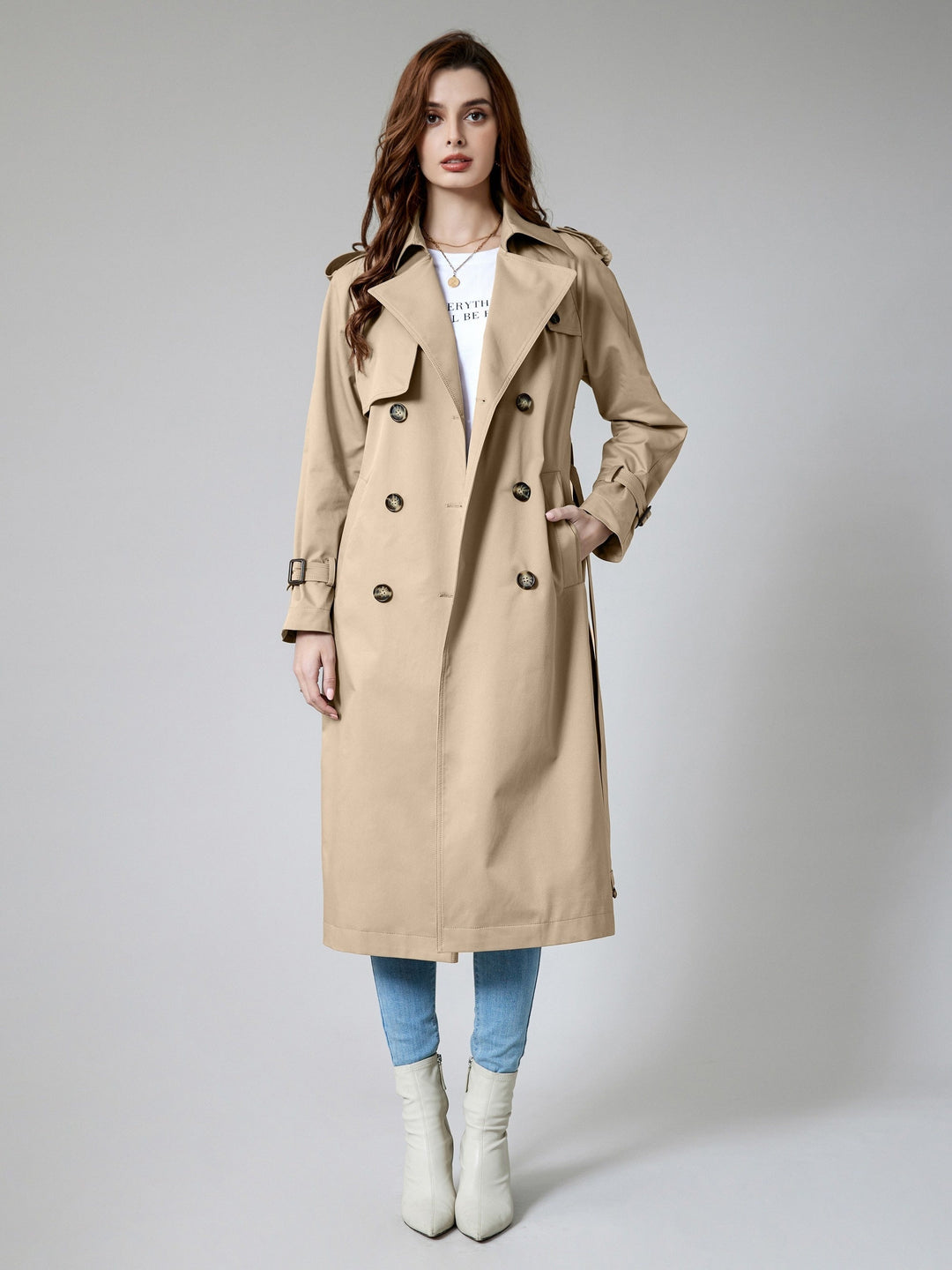 Elegant Trench Coat with Belt Detail and Mid-Length Windproof Design for Women | Ideal for Autumn