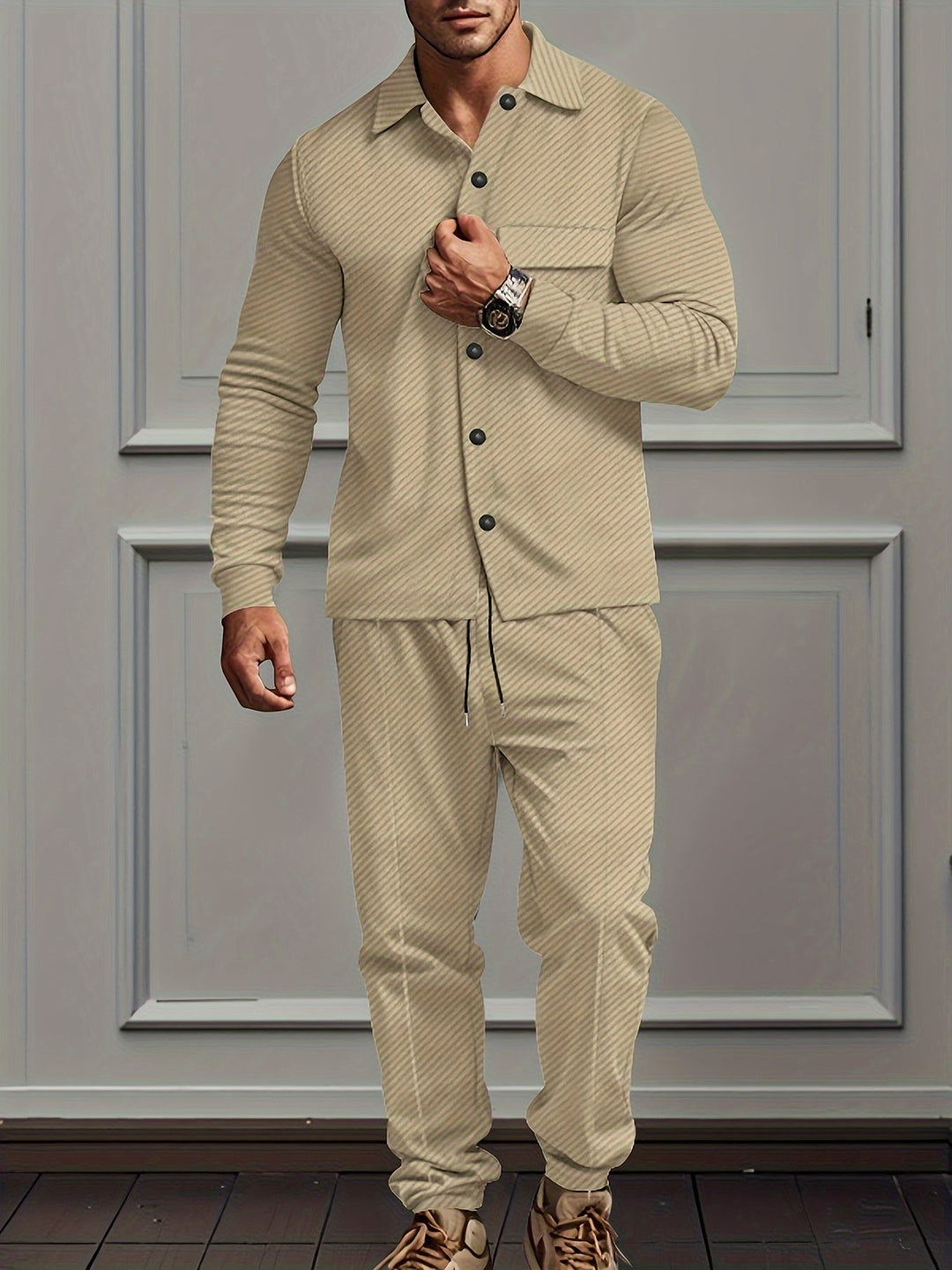 Casual Polyester Blend Knit Tracksuit with Jacket and Cotton Pants for Men | Ideal for All Seasons