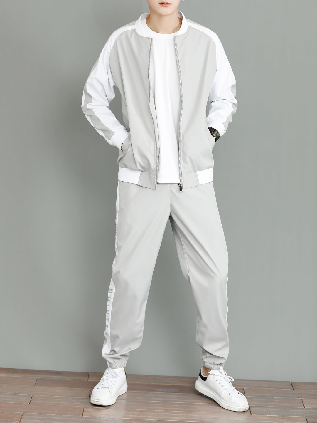 Casual Button Up Cotton Tracksuit Jacket with Pants for Men | Ideal for All Seasons