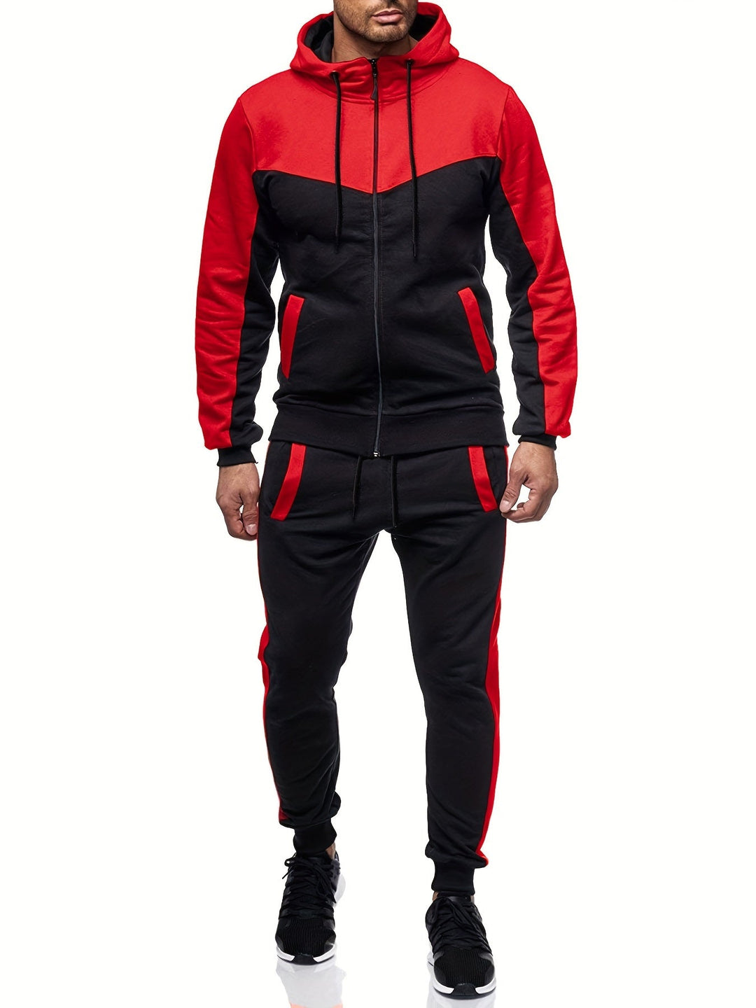 Casual Hooded Tracksuit with Collared Neck Jacket and Pants for Men | Ideal for Any Season