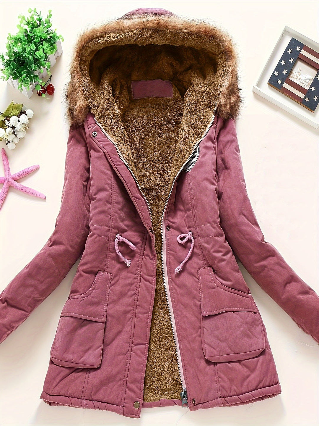 Women's Warm Fleece-Lined Hooded Winter Jacket with Faux Fur Collar | Ideal for Autumn/Winter