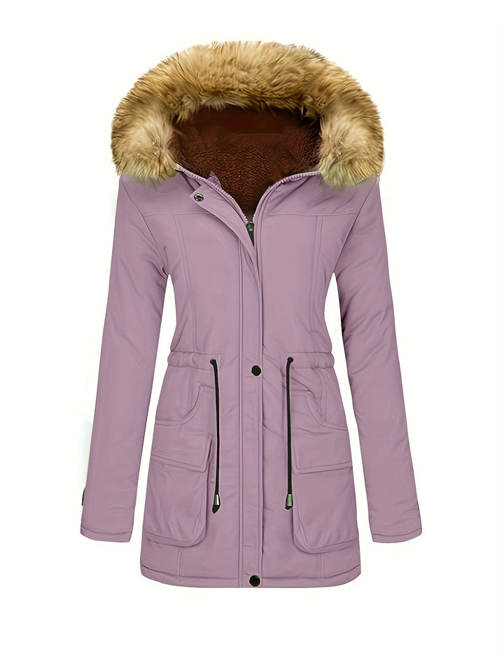 Casual Fleece Parka Winter Jacket with Vegan Fur Hood for Woman | Ideal for Everyday Wear