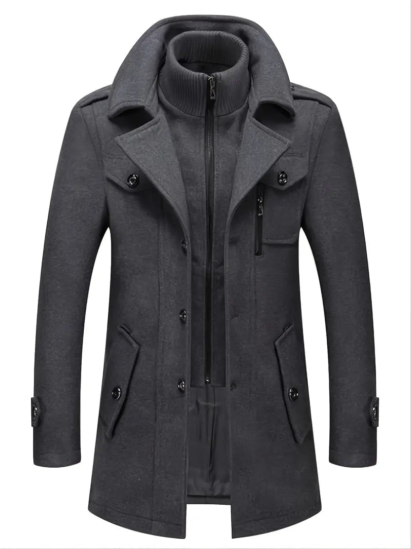 Casual Thick Woolen Coat With Zipper And Buttons For Men | Ideal for Winter