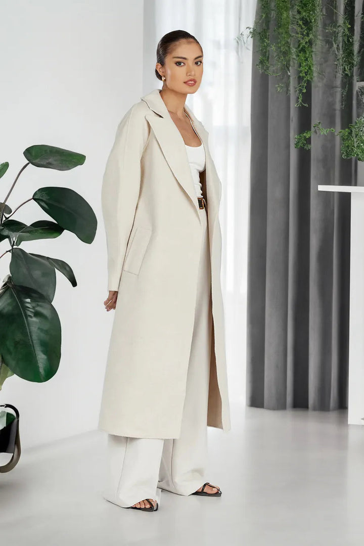 Women's Classic Woolen Long Trench Coat with Turn-Down Collar | Ideal for Autumn/Winter