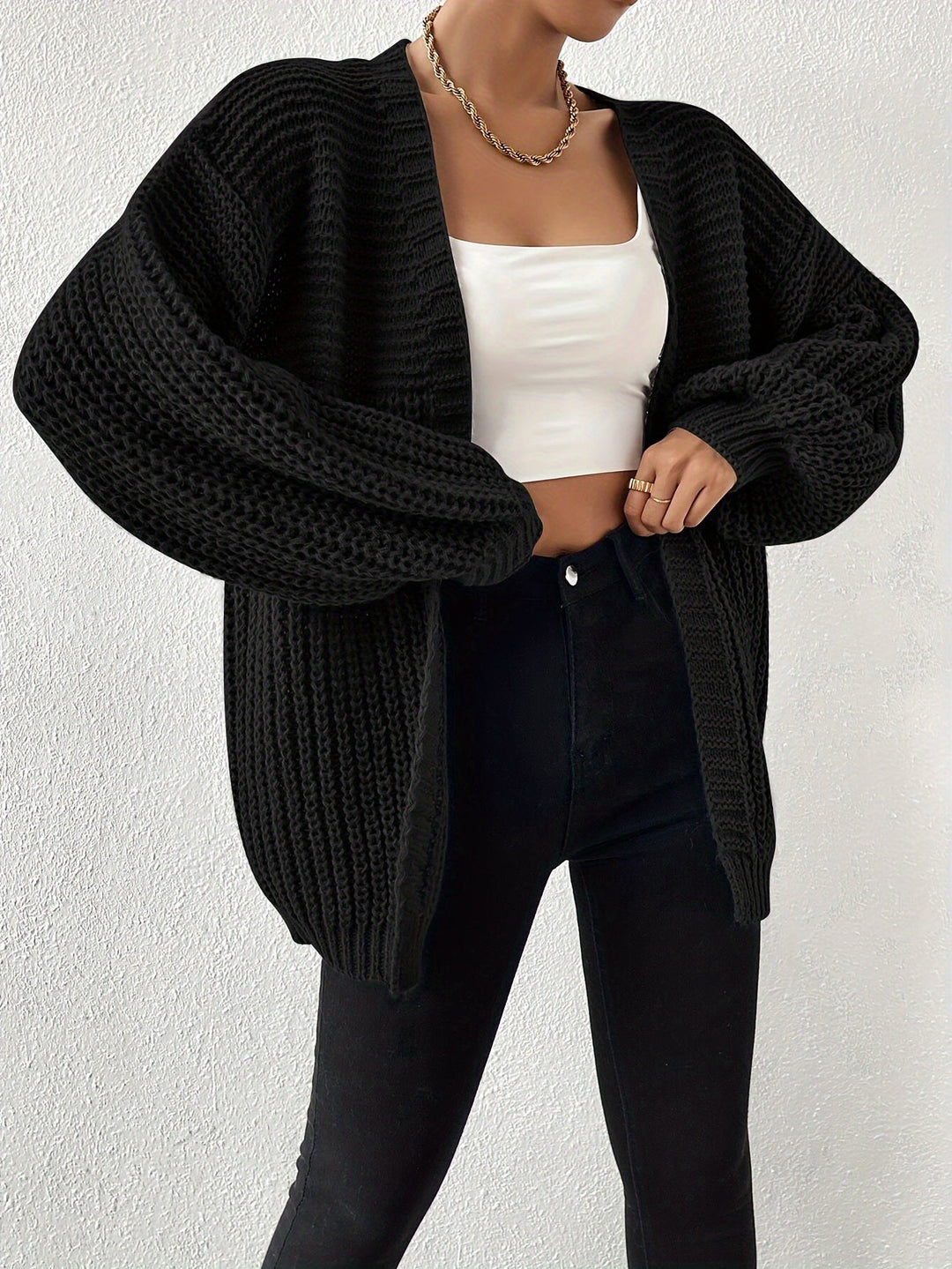 Casual Cozy Chunky Knit Wool Drop Shoulder Cardigan for Women | Perfect for Casual Days