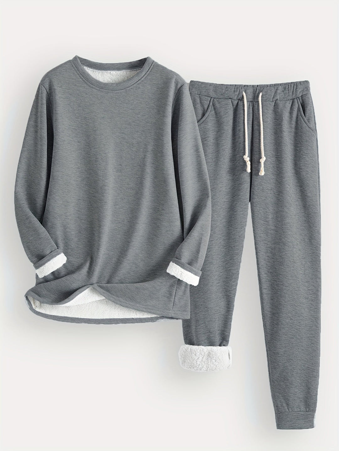 Women's Solid Color Thermal Sweater & Joggers Set | Ideal for Autumn/Winter