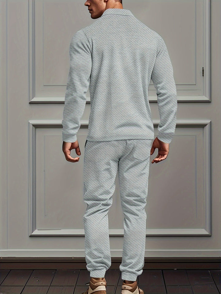 Casual Polyester Blend Knit Tracksuit with Jacket and Cotton Pants for Men | Ideal for All Seasons