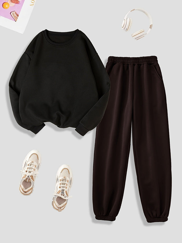 Women's Plush-Lined Long Sleeve Sweater & Joggers Tracksuit Set | Ideal for Autumn/Winter