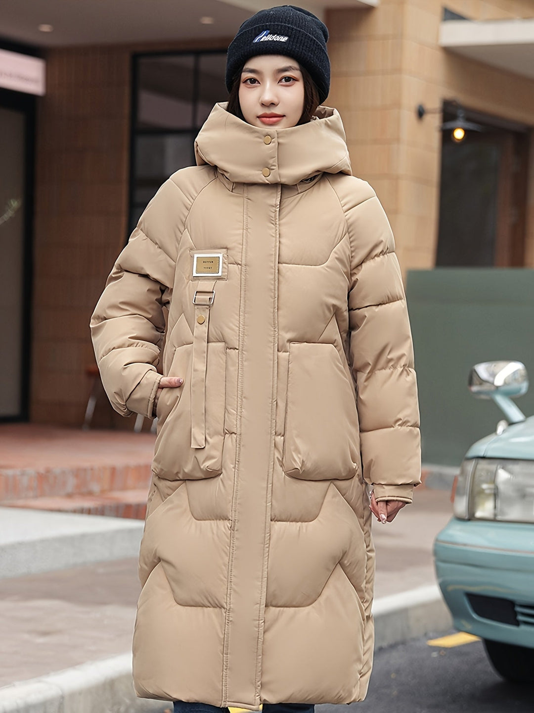 Women's Casual Plus Size Long Winter Coat with Hood and Zipper | Ideal for Autumn/Winter