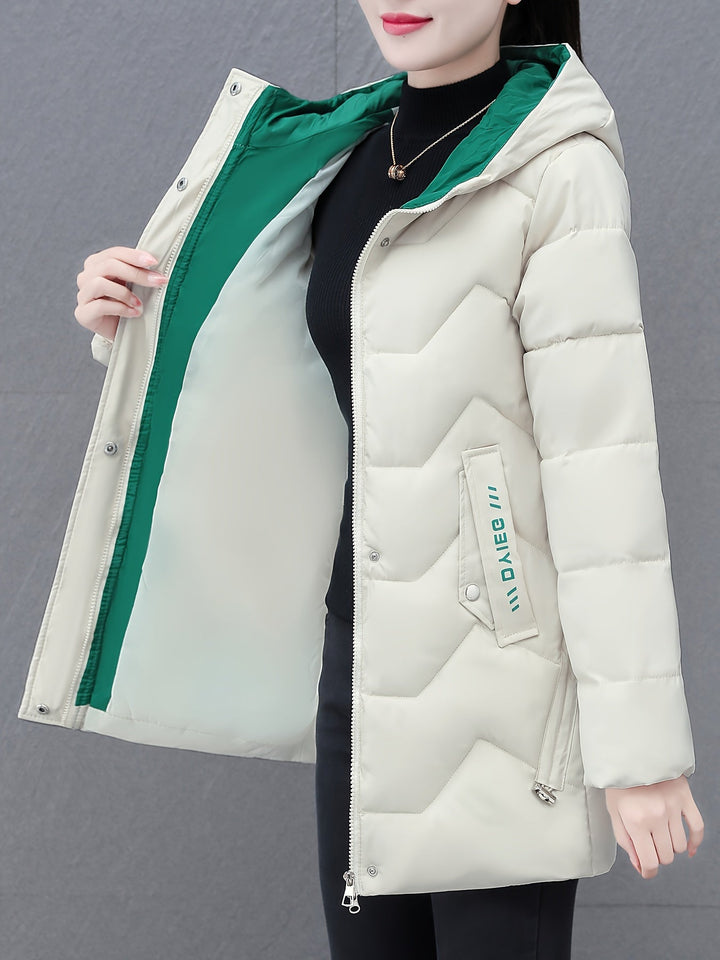 Casual Half-Long Puffer Winter Jacket with Hood for Women | Ideal for Winter