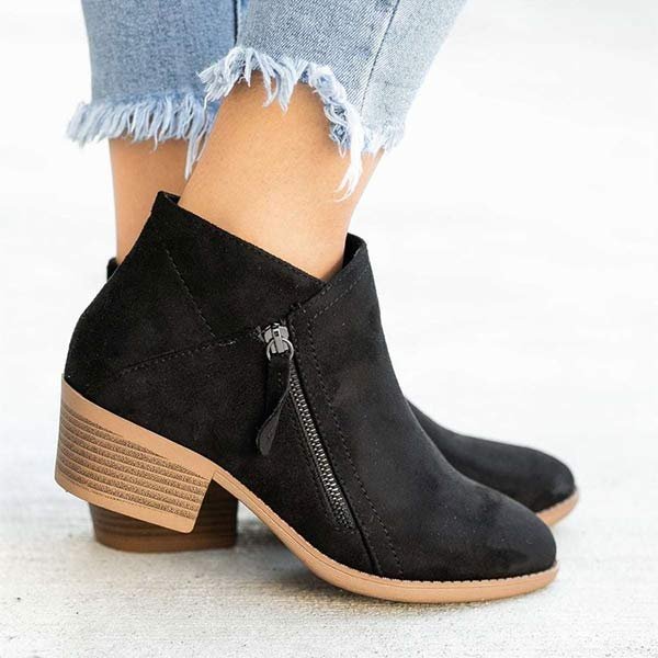 Faux Leather Ankle Boots with Zipper and Heel for Women | Perfect for Casual Days