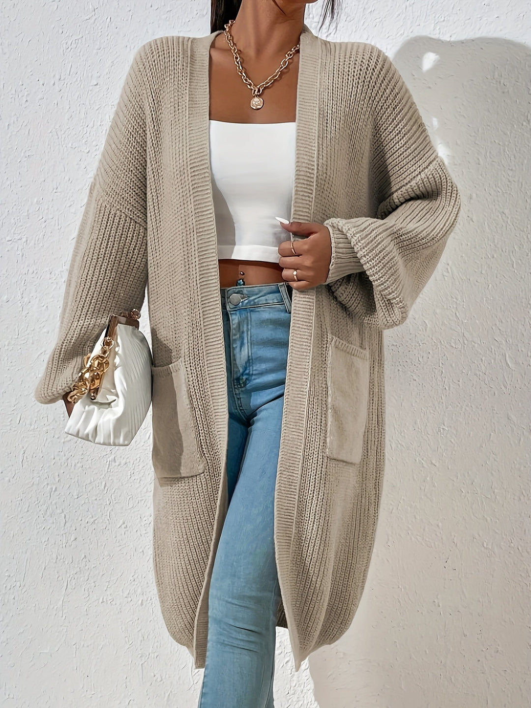 Casual Drop Shoulder Knitwear Cardigan with Pockets for Women | Perfect for Casual Days