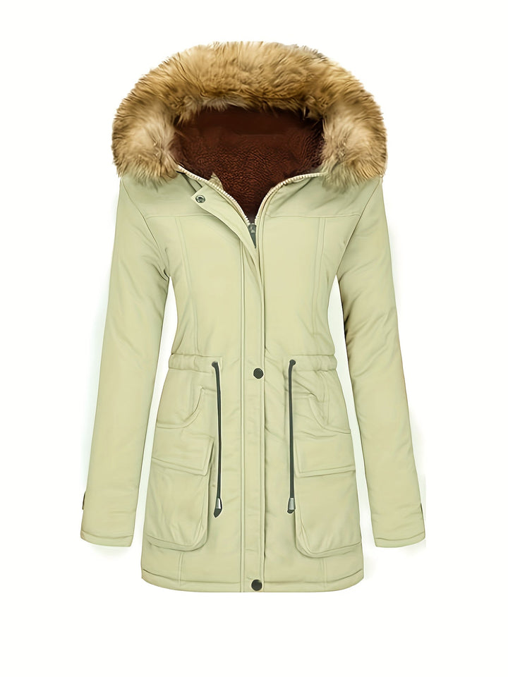 Casual Fleece Parka Winter Jacket with Vegan Fur Hood for Woman | Ideal for Everyday Wear