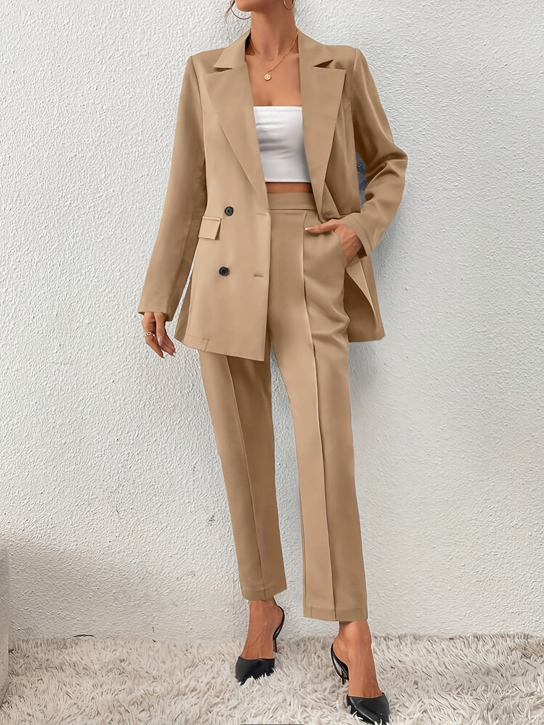 Elegant Blazer & Slant Pocket Pants Outfit Set for Women | Ideal for All Seasons