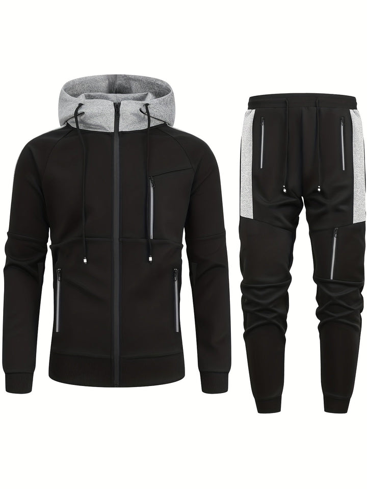 Casual Full Zip up Hoodie and Jogging Pants Tracksuit for Men | Ideal for Autumn