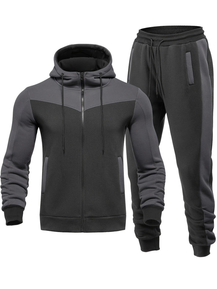 Casual Hooded Tracksuit with Collared Neck Jacket and Pants for Men | Ideal for Any Season